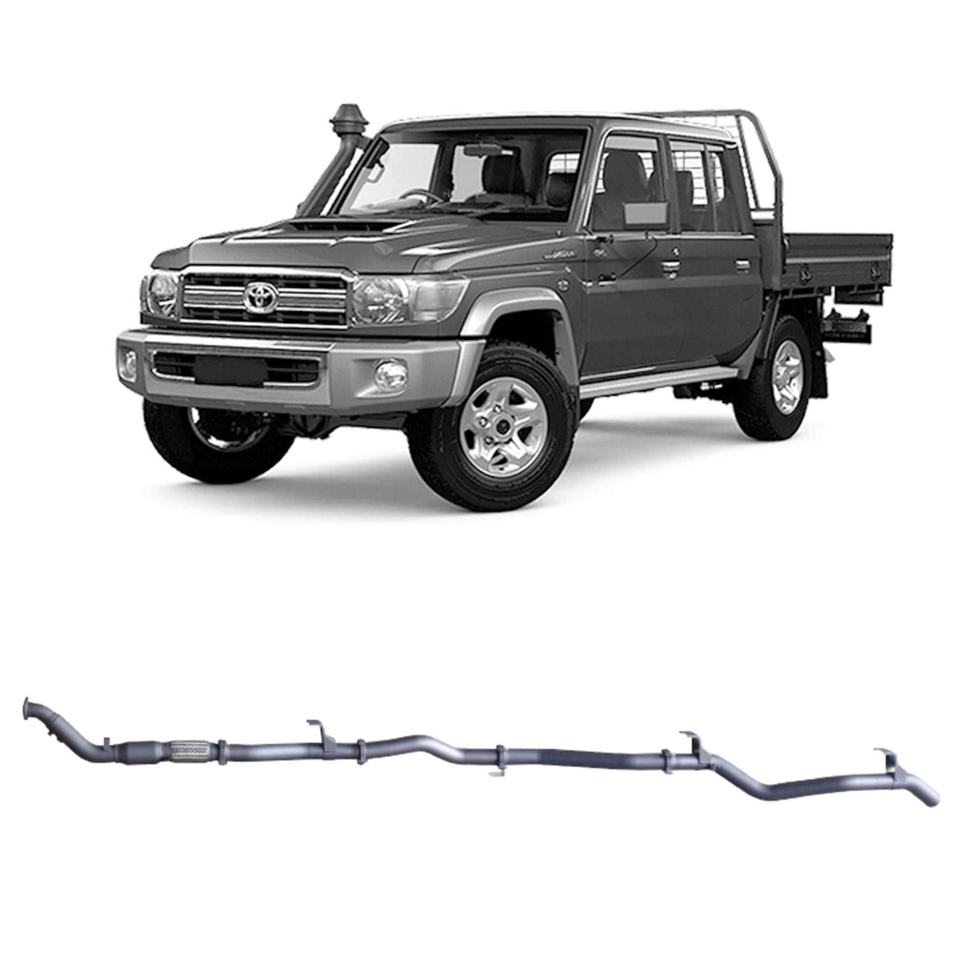 70 Series Land Cruiser Extreme Duty Exhaust - 79 Series Dual Cab with Auxiliary Fuel Tank (01/2012 - 10/2016)